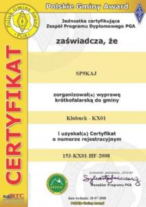 Certyfikat PGA 153-KX01-HF-2008